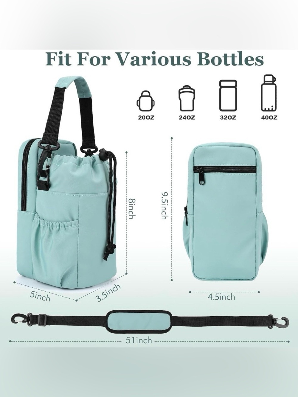 NWOT Aqua Drawstring Water Bottle Carrier with Straps - Picture 3 of 11